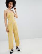 Bershka Stripe Wide Leg Jumpsuit In Yellow - Yellow