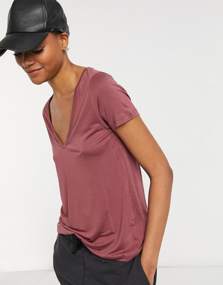 Asos Design Relaxed V-neck T-shirt In Burgundy-red