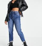 Bershka Petite Mom Jeans In Medium Blue-blues