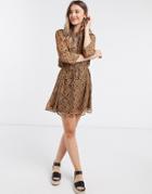 Jdy Jennifer Chiffon Sleeve Skater Dress In Brown