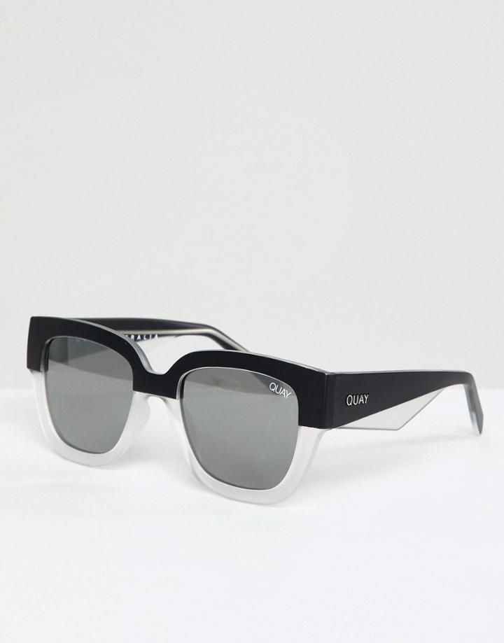 Quay Australia Don't Stop Round Sunglasses In Black/white - Black
