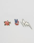 Asos Pack Of 3 Novelty Brooches - Multi