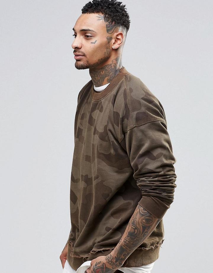 Other Uk Oversized Sweatshirt With Raw Edges - Khaki