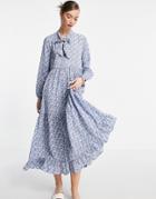 Urban Threads Tiered Maxi Smock Dress In Floral Print-blues