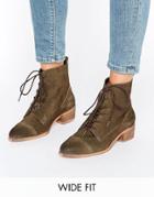 Asos Aurora Wide Fit Suede Lace Up Boots - Green