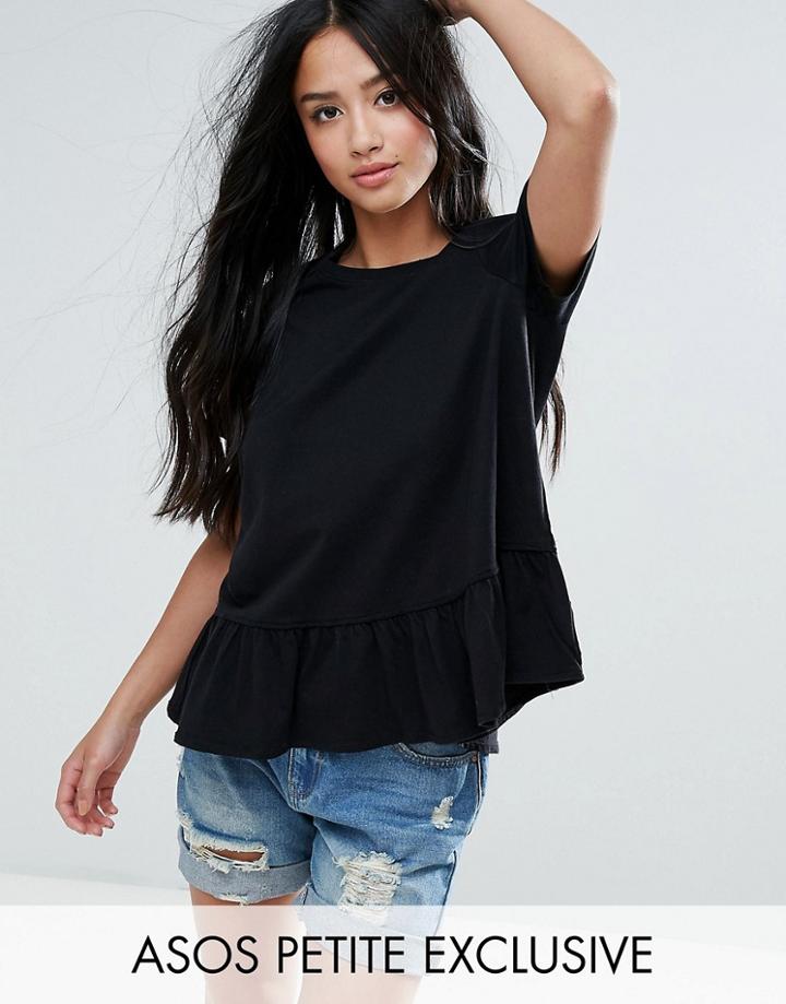 Asos Petite Ruffle Hem T-shirt - Black