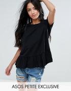 Asos Petite Ruffle Hem T-shirt - Black