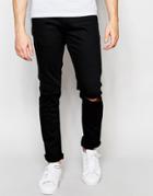 Only & Sons Black Slim Fit Jeans With Ripped Knee - Black
