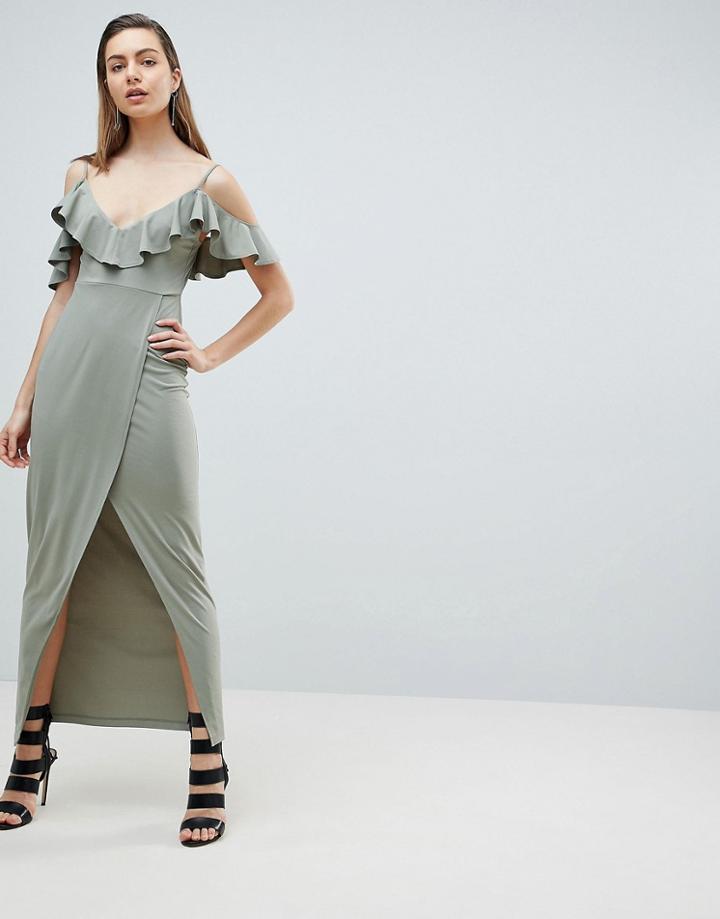 Ivyrevel Cold Shoulder Maxi Dress With Wrap Front - Green