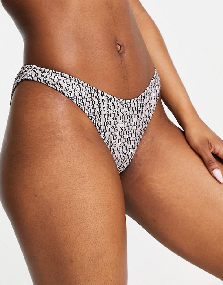 Missguided Boomerang Bikini Bottom In Taupe Logo Print-neutral