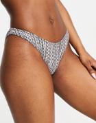 Missguided Boomerang Bikini Bottom In Taupe Logo Print-neutral
