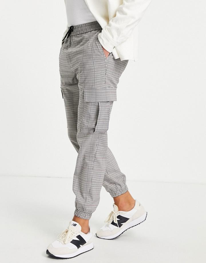 Topman Pupstooth Skinny Cargo Check Pants In Stone-neutral