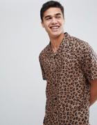 Only & Sons Leopard Print Shirt With Revere Collar - Beige