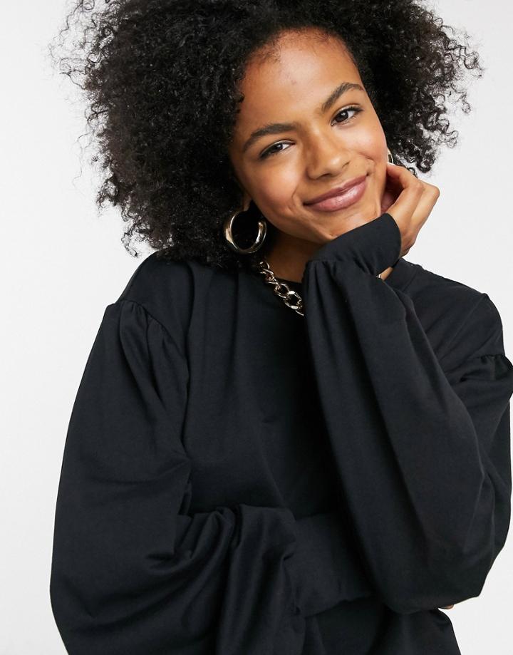 Noisy May Sweat Top With Volume Sleeves In Black-grey