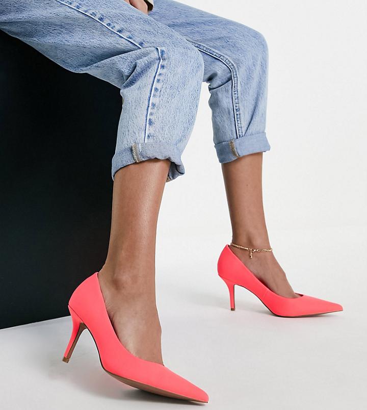 Asos Design Wide Fit Salary Mid Heeled Pumps In Orange