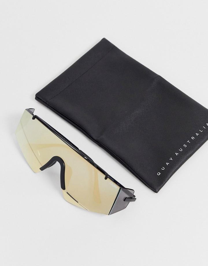 Quay Australia Transcend Shield Sunglasses In Rose Gold - Gold
