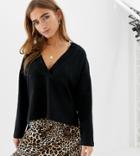Noisy May Petite Deep V Neck Sweat - Black