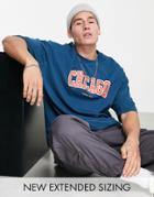 Asos Design Oversized T-shirt In Blue Cotton With Chicago City Print - Mblue-blues