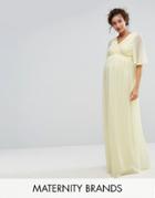 Little Mistress Maternity Kimono Sleeve Maxi Dress - Yellow