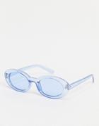 Asos Design Oval Sunglasses In Tonal Blue-blues
