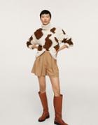Mango Cable Knit Polo Neck Sweater In Cow Print-neutral