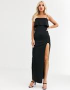 Asos Design Crop Top Scuba Maxi Dress With Thigh Split - Black