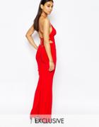 Club L Cami Slinky Maxi Dress With Ruched Detail Back - Red