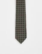 Asos Design Slim Tie With 70s Floral Design In Dark Green - Dgreen