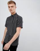 Bershka Short Sleeved Shirt In Black With Stripes - Black