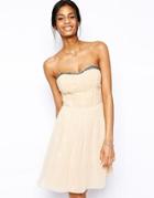 Little Mistress Bandeau Prom Dress With Embellished Trim - Cream $30.47