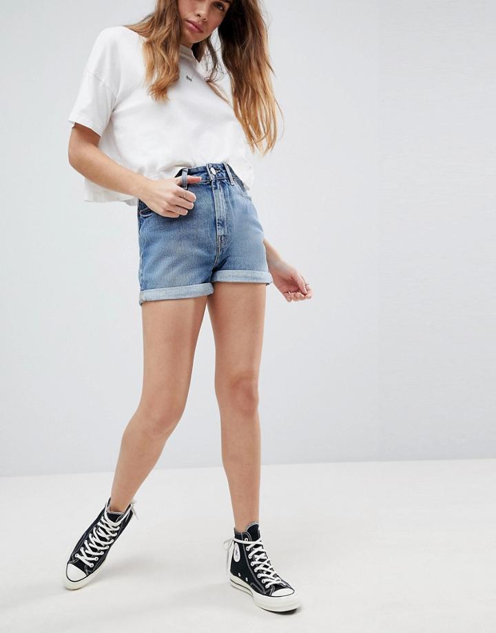 Asos Denim Mom Shorts In Vintage Blue - Blue