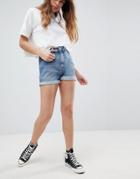 Asos Denim Mom Shorts In Vintage Blue - Blue