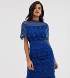 Chi Chi London Tall Lace High Neck Mini Dress In Cobalt - Blue