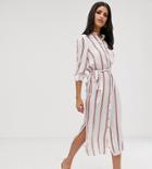 Vero Moda Tall Stripe Button Through Tie Waist Midi Dress-multi