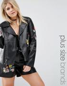 Alice & You Faux Leather Jacket With Floral Embroidery - Black