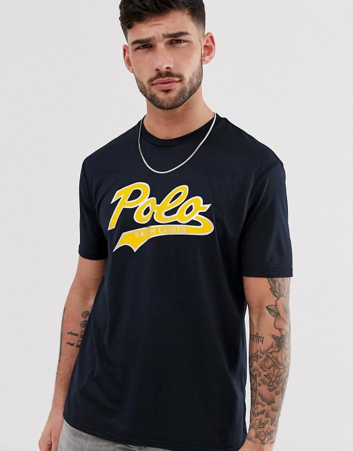 Polo Ralph Lauren Performance Metallic Script Logo T-shirt In Navy