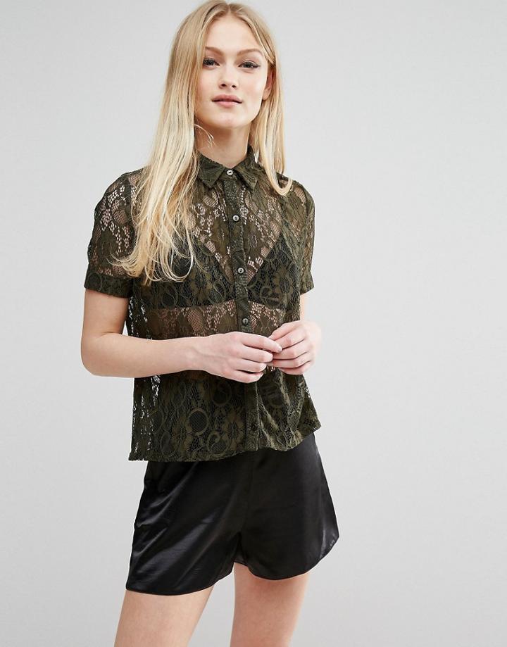 Hedonia Short Sleeve Lace Shirt - Green
