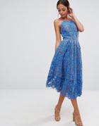 Warehouse Lace Halter Midi Dress - Blue