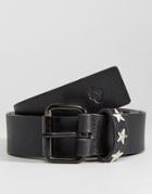 Noose & Monkey Leather Belt With Stars - Black