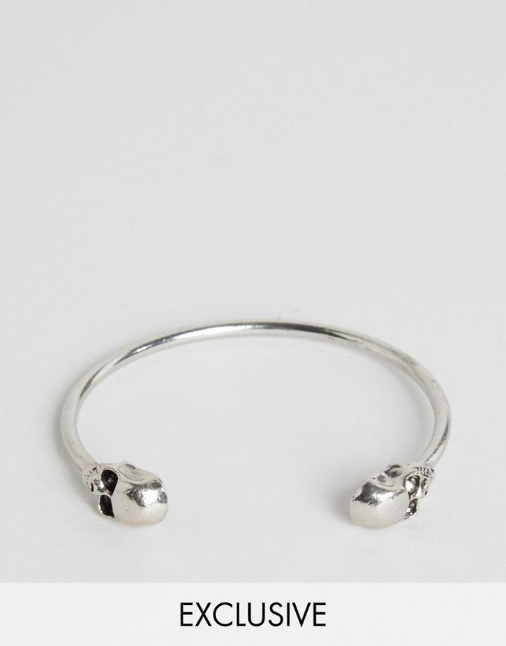 Reclaimed Vintage Skull Bangle Bracelet In Silver - Silver