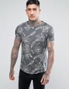 Noose & Monkey Regular T-shirt In Floral Print - Gray
