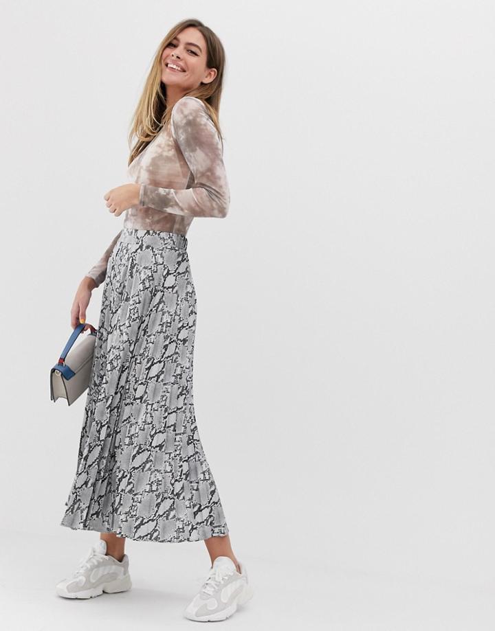 New Look Midi Skirt In Snake Print - Gray