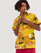 Brooklyn Supply Co Revere Collar Shirt With Vintage Palm Print In Yellow - Yellow