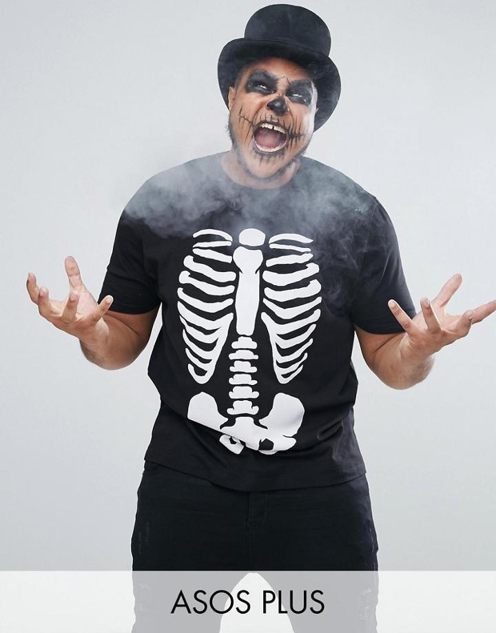 Asos Plus Halloween Relaxed T-shirt With Rib Cage Print - Black
