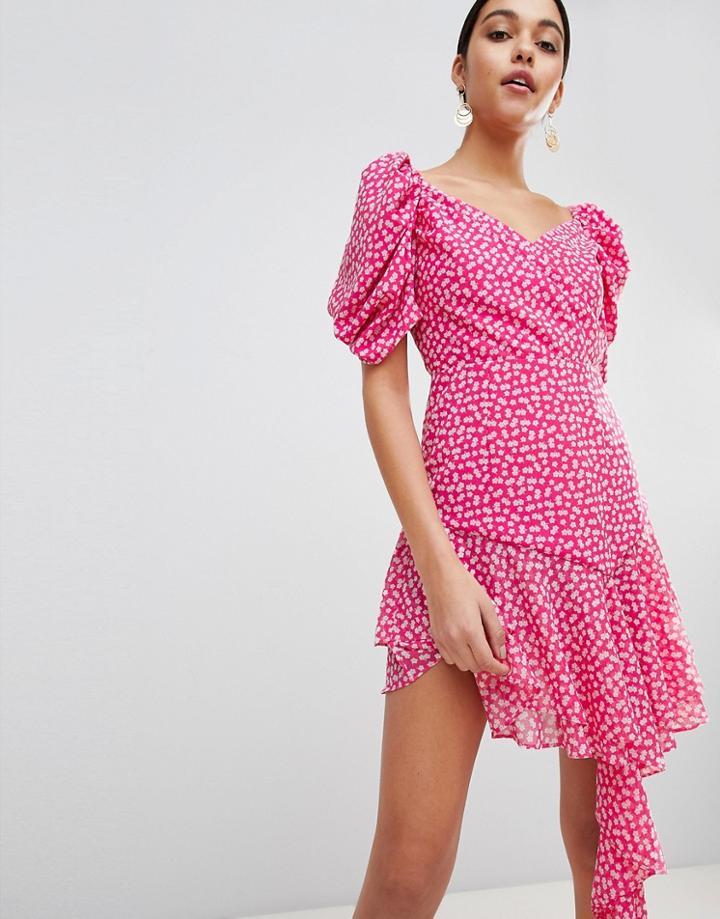C/meo Collective Daisy Print Off Shoulder Dress - Pink