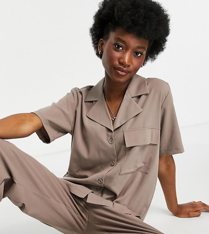 Stradivarius Boxy Shirt In Mushroom - Part Of A Set-brown