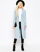 Asos Coat In Tulip Fit With Db Detail - Pastel Blue