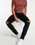 Only & Sons Skinny Fit Jeans With Knee Rips In Black