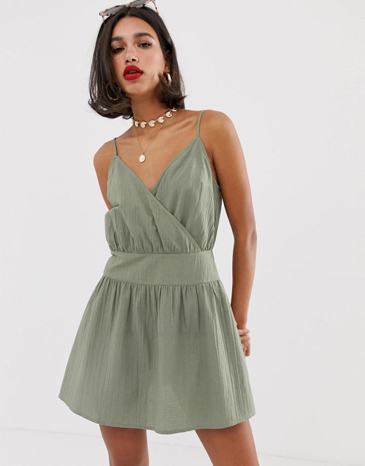 Asos Design Cami Wrap Mini Skater Sundress - Green
