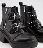 Raid Wide Fit Saint Chunky Boots With Buckle Detail In Black